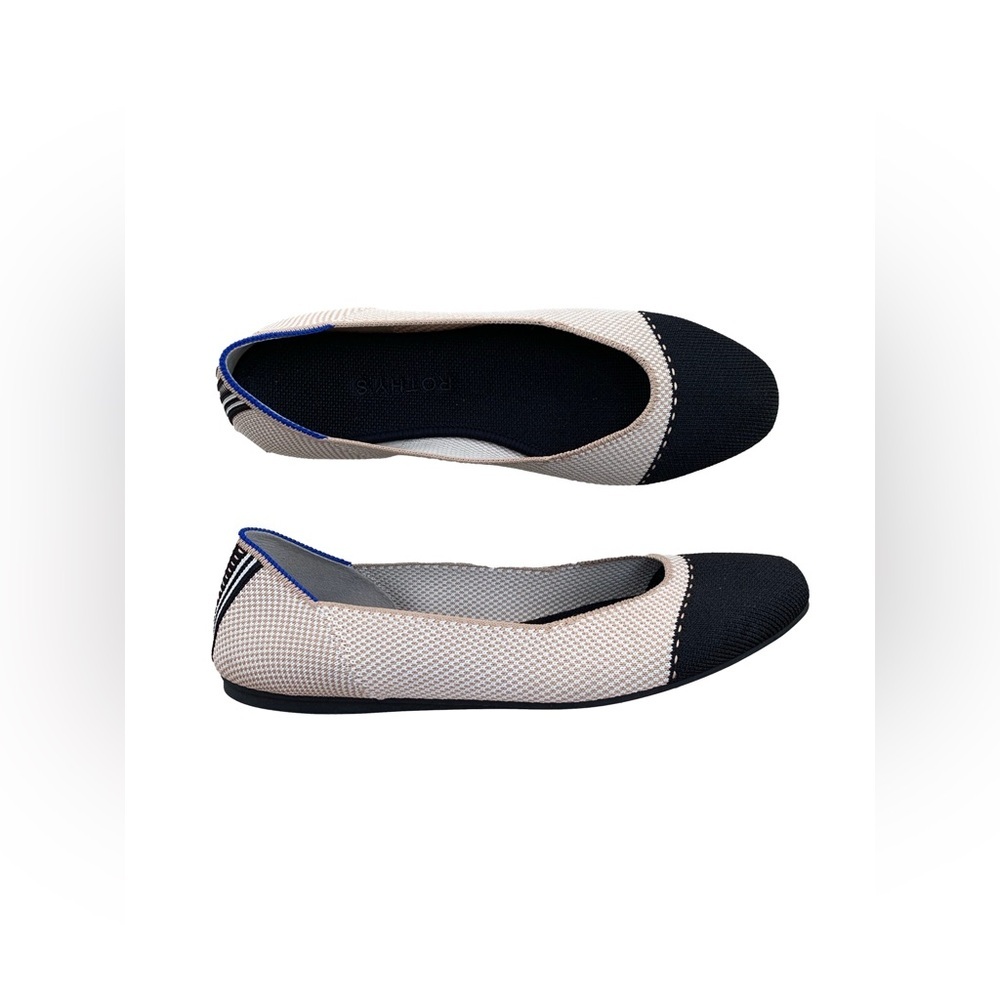 Rothy’s Women’s Size 8.5 The Square Tuxedo Cream Black Knit Cap Toe Ballet Flats